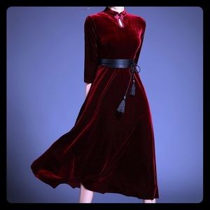 SOLD….Midi dress red three quarter sleeve dress